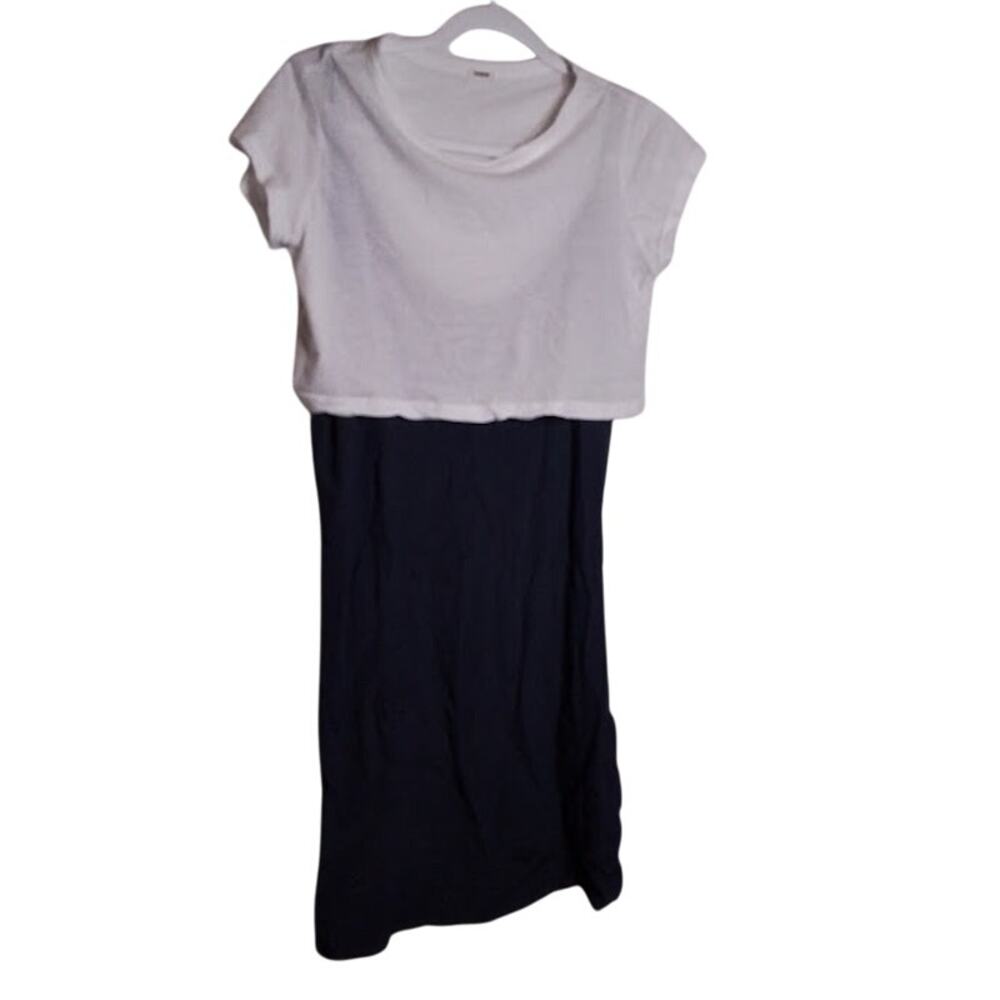 Monrow Two Tone Layered‎ Maxi Dress White Navy Short Sleeve Size XS